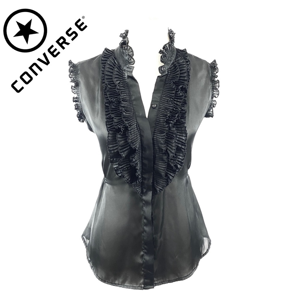 Converse One Star Black Ruffle Top Blouse Size M